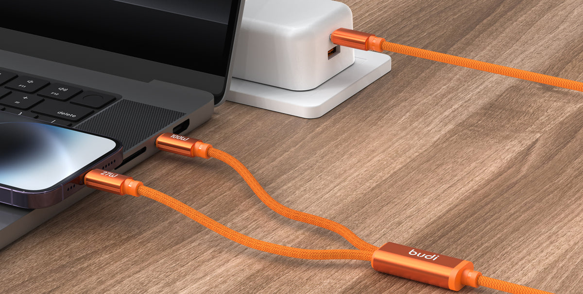 budi - Cosmic Orange Type-C to Type-C/Lightning Charging Cable