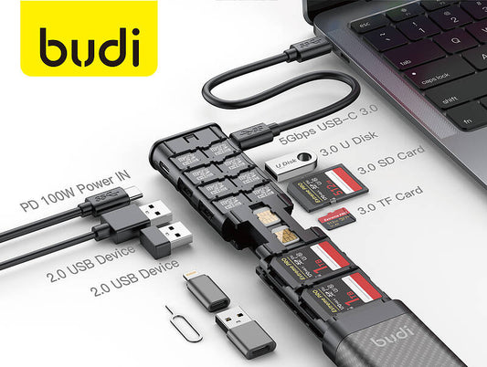 budi - 7 in 1 HUB USB - C3.0 CARD READER MULTIFUNCTION STORAGE STICK