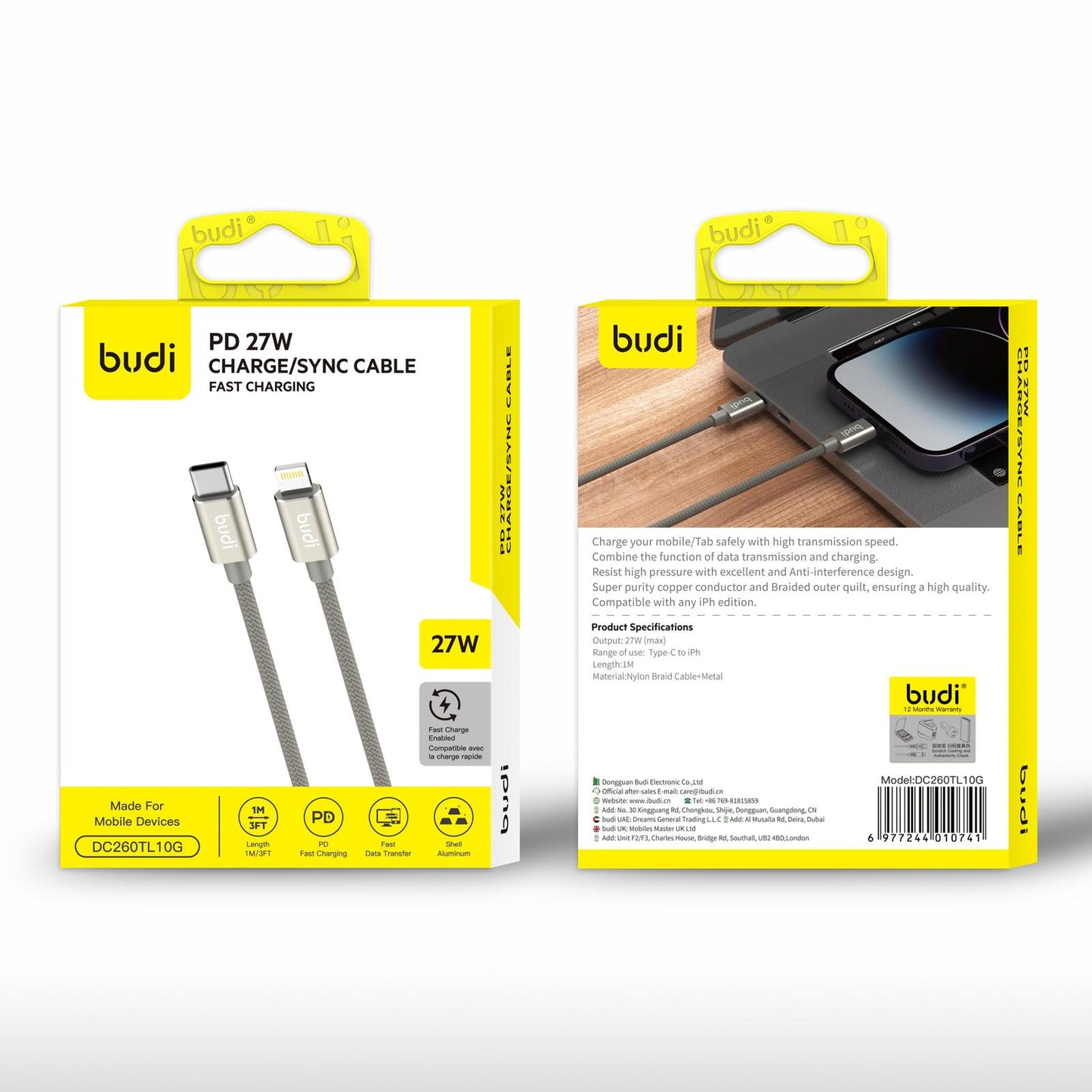 budi - PD 27w Lightning Braided Nylon Charging Cable
