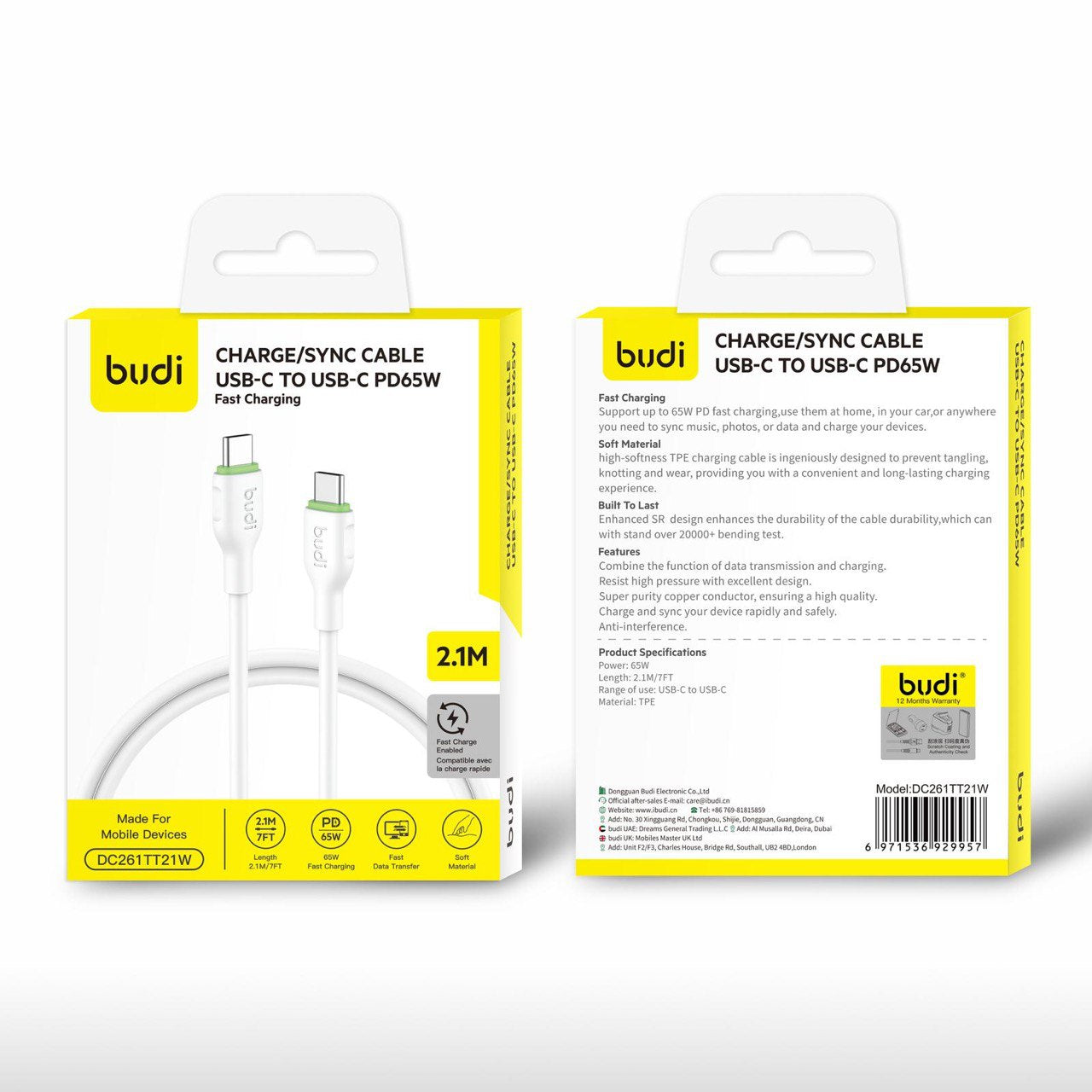 budi Usb-c To Usb-c/Usb-L Pd65w Cable