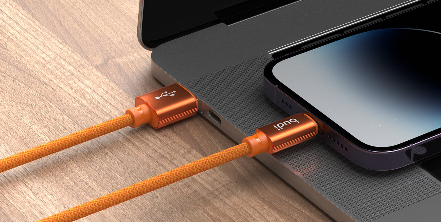 budi - Cosmic Orange USB-A to Lightning Charging Cable