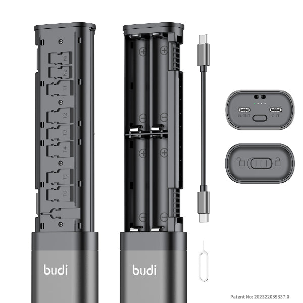 budi - Battery Charger
& 20w PD Power Bank(18650) batteries