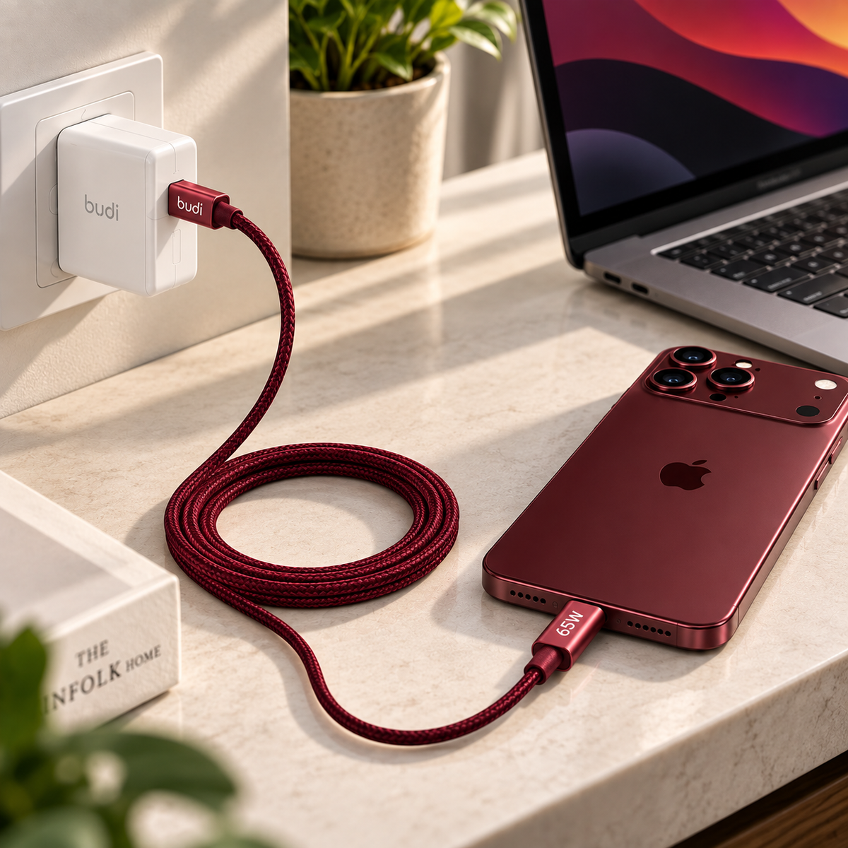 budi - burgandy Charging Cable