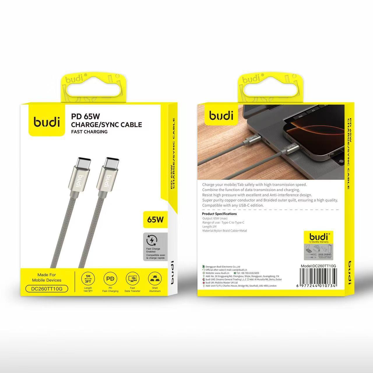 budi - PD 65w Type-C Braided Nylon Charging Cable