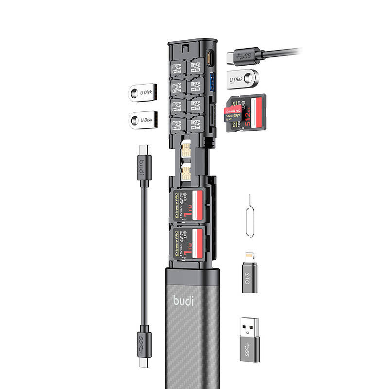 budi - 7 in 1 HUB USB - C3.0 CARD READER MULTIFUNCTION STORAGE STICK
