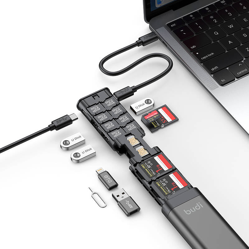 budi - 7 in 1 HUB USB - C3.0 CARD READER MULTIFUNCTION STORAGE STICK