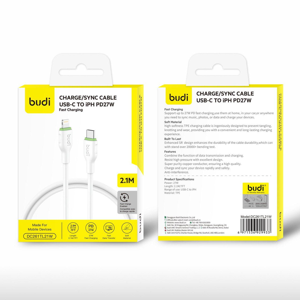 budi Usb-c To Usb-c/Usb-L Pd65w Cable