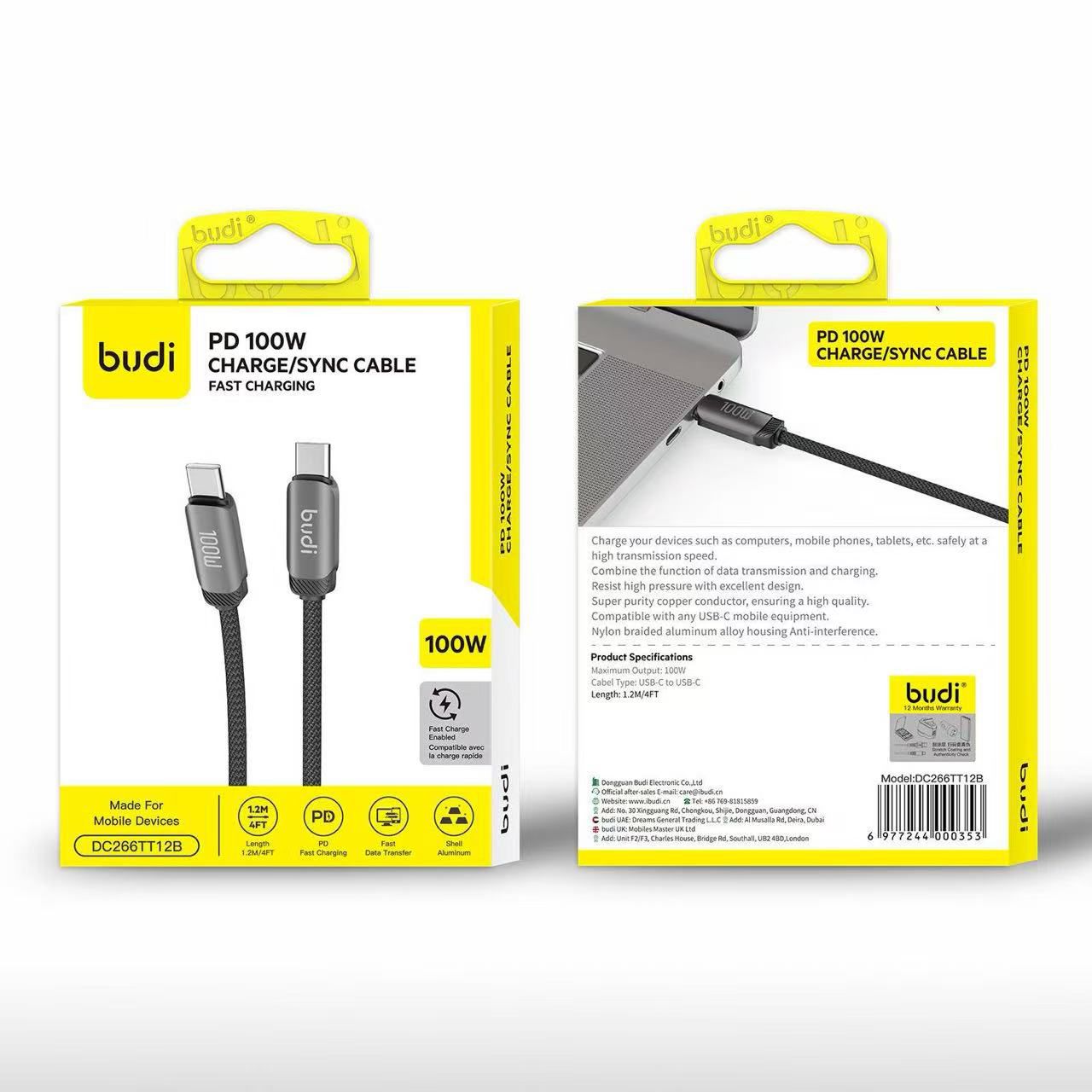 budi-PD100W 1.2m Usb-c To Usb-c Sync Cable