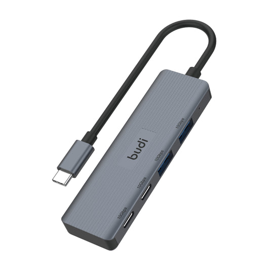 budi 4-port 10Gbps USB-C hub with 2 USB-C and 2 USB-A ports, USB 3.2 Gen 2