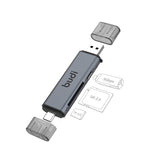 budi SD and Micro SD TF card reader with USB-C and USB-A plugs, 5Gbps
