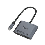 budi USB-C to HDMI 4K 60Hz and VGA adapter with PD charging and MST dual display